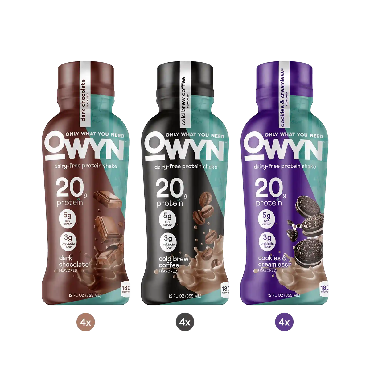 Dark Chocolate, Cold Brew Coffee, Cookies and Creamless Protein Shake Variety Pack